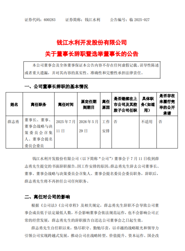 沪深策略 钱江水利董事长调整
